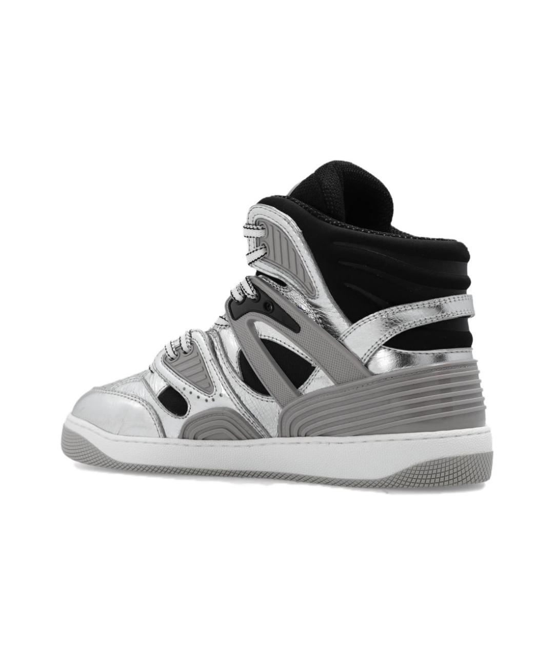 GUCCI Серебряные кожаные низкие кроссовки / кеды, фото 4