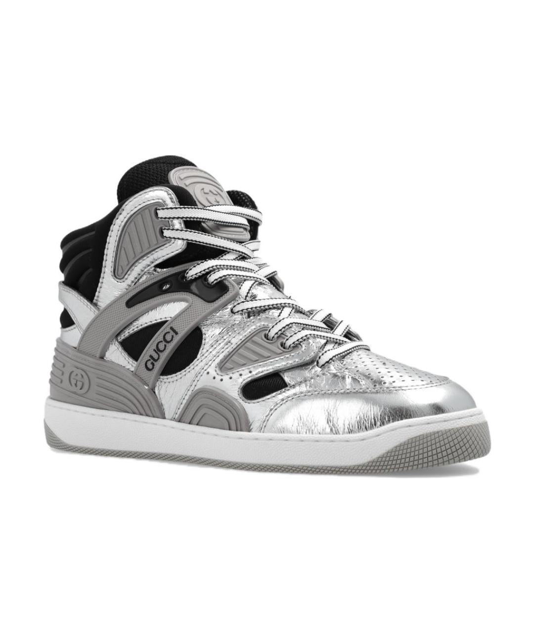 GUCCI Серебряные кожаные низкие кроссовки / кеды, фото 3