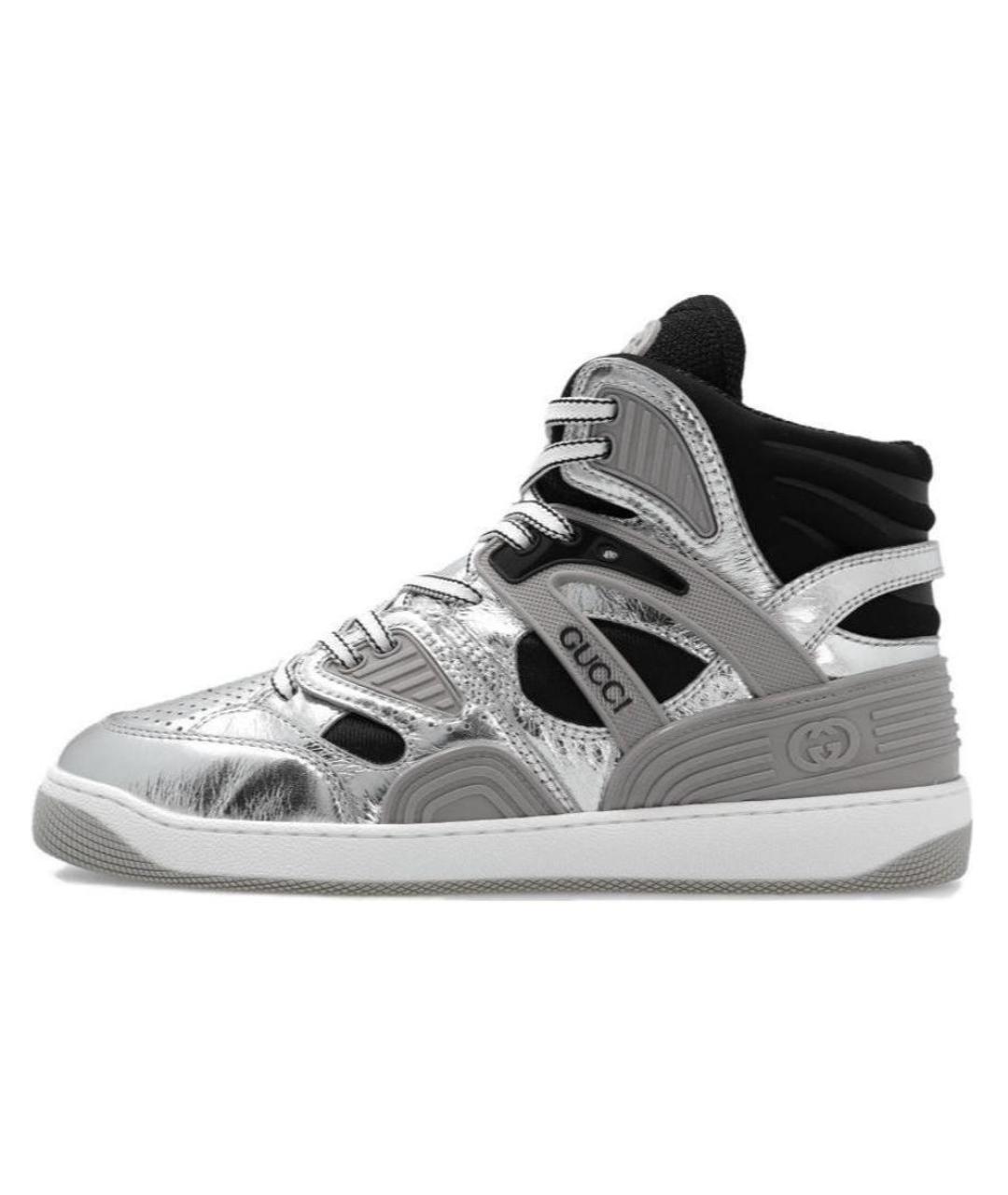 GUCCI Серебряные кожаные низкие кроссовки / кеды, фото 2