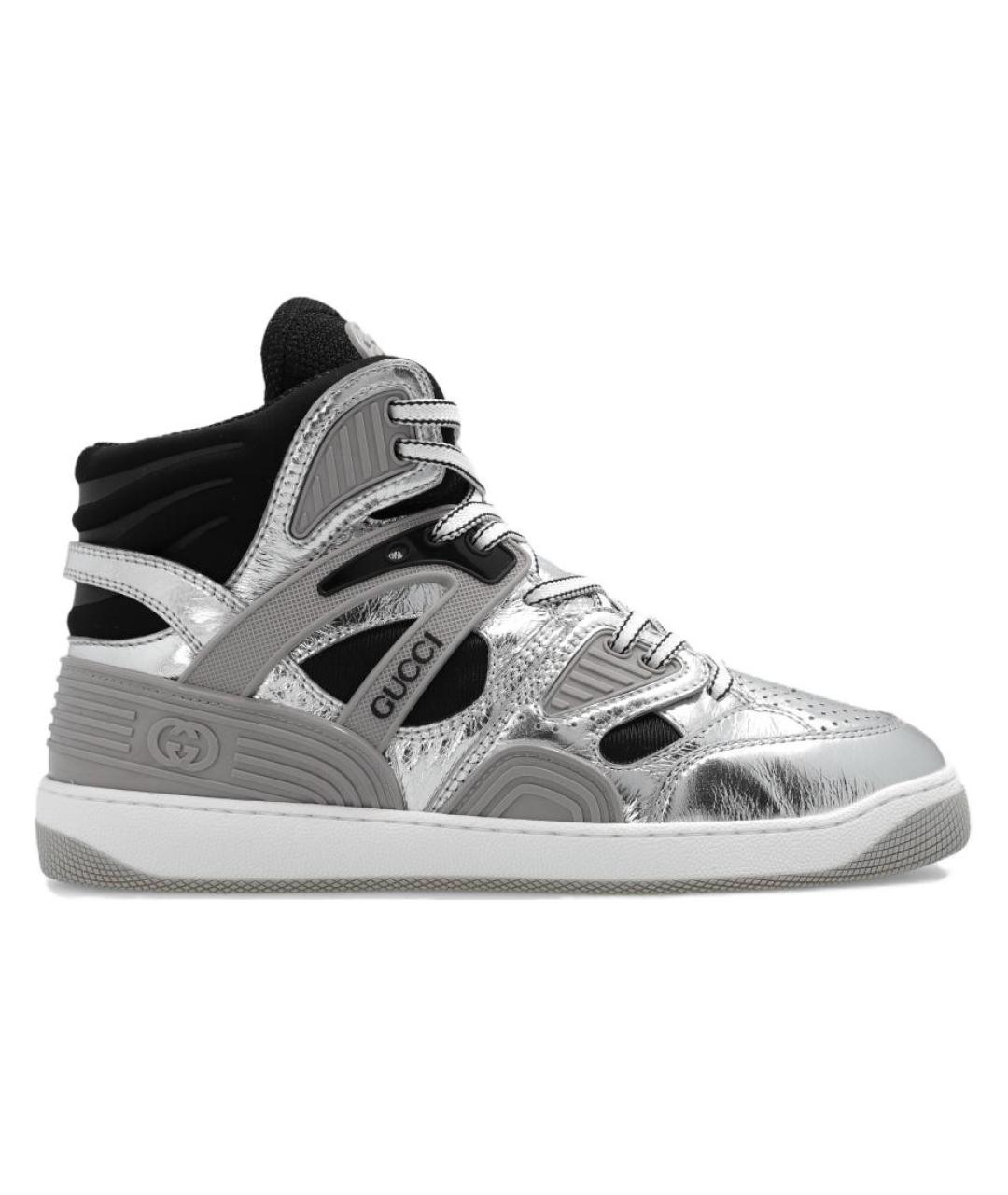 GUCCI Серебряные кожаные низкие кроссовки / кеды, фото 6