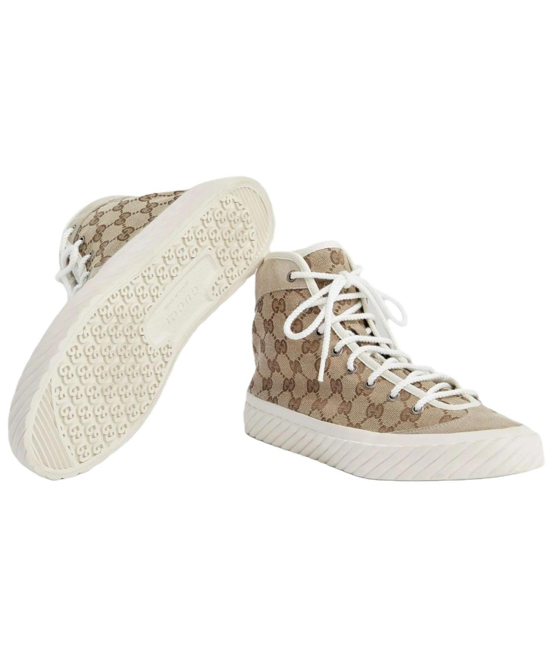 GUCCI Коричневые текстильные низкие кроссовки / кеды, фото 6