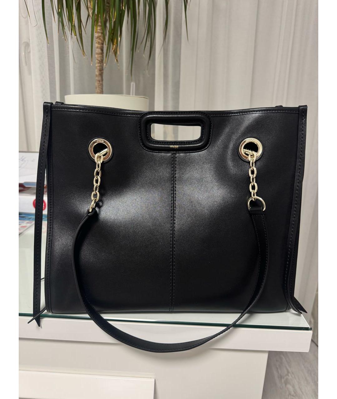 MAJE Черная кожаная сумка тоут, фото 5