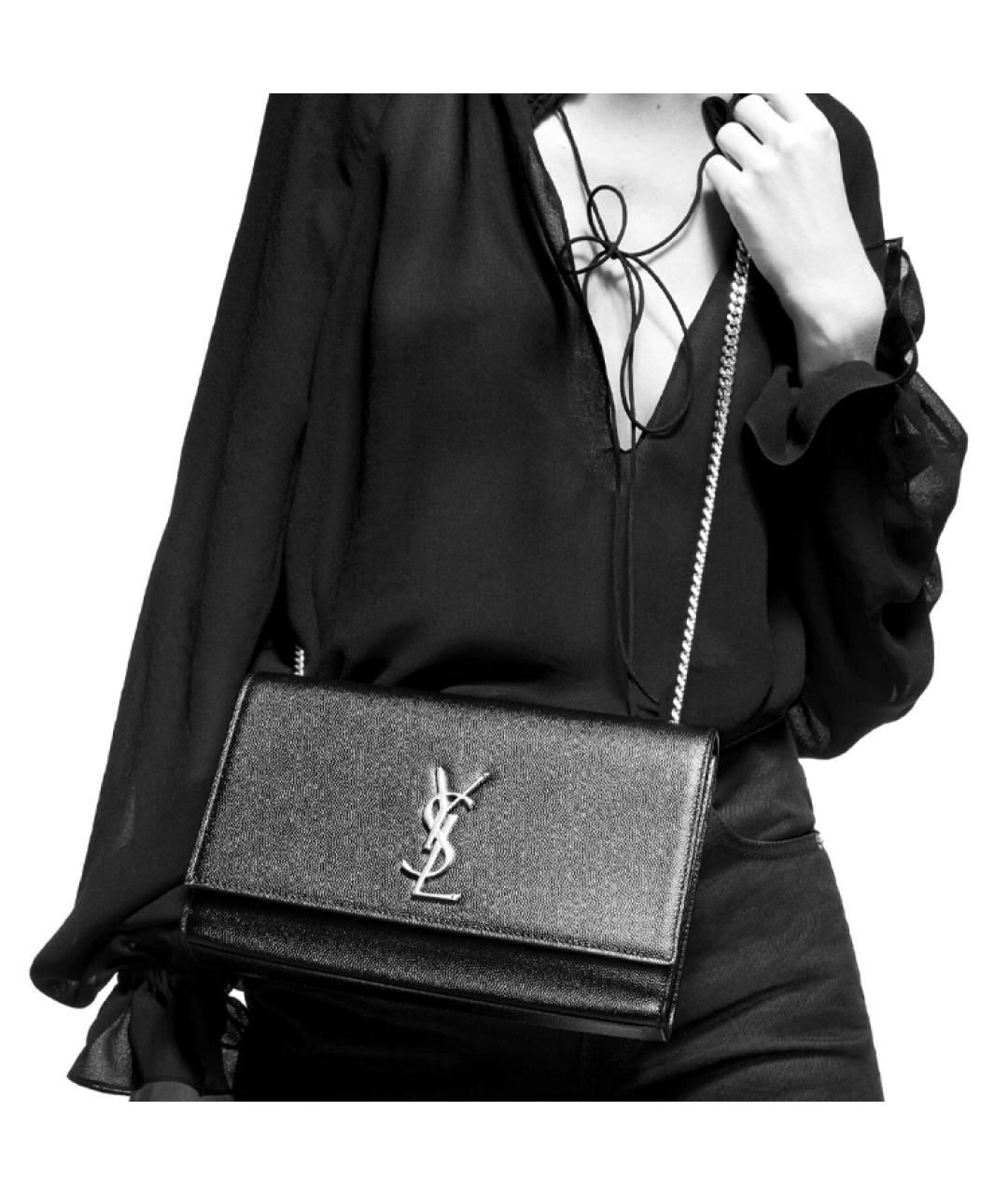 SAINT LAURENT Черная кожаная сумка через плечо, фото 6