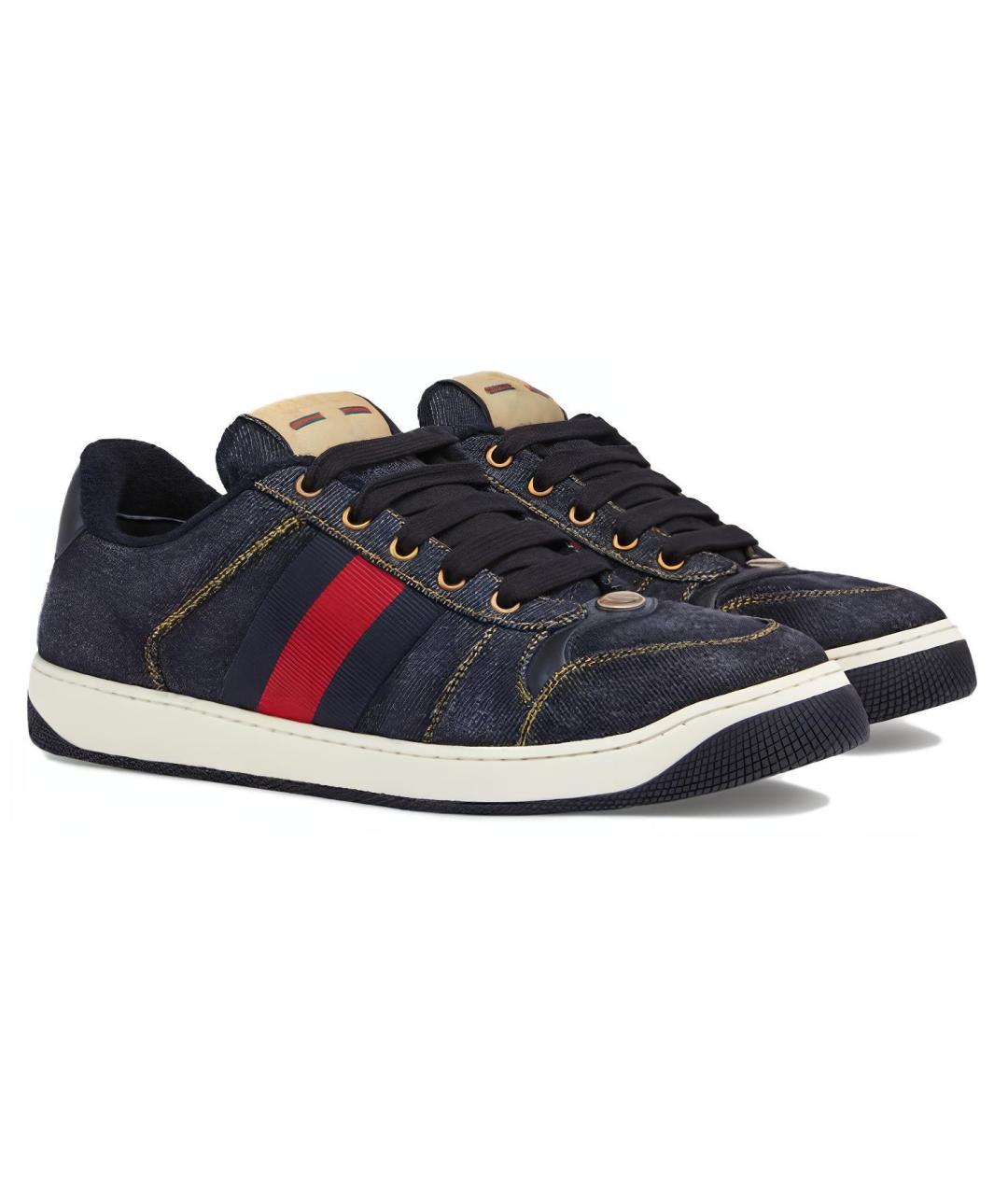 GUCCI Синие текстильные низкие кроссовки / кеды, фото 3