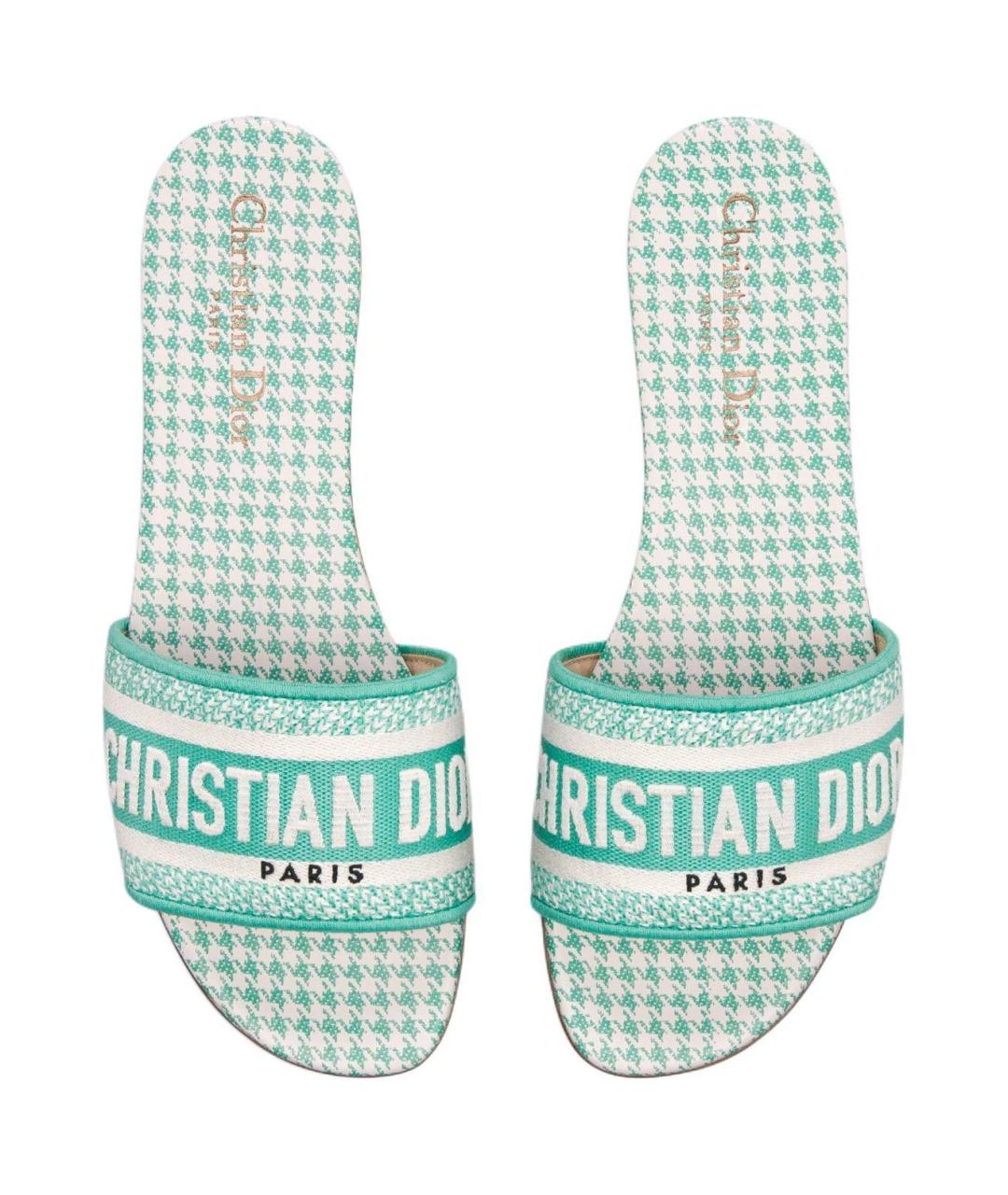 CHRISTIAN DIOR Голубые текстильные шлепанцы, фото 4