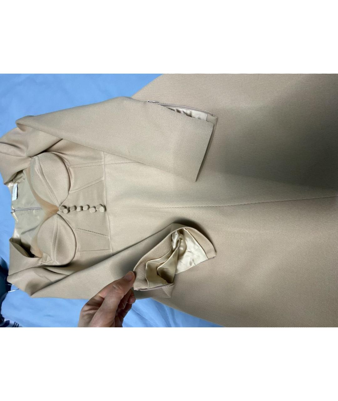 GIUSEPPE DI MORABITO Бежевое шерстяное коктейльное платье, фото 6