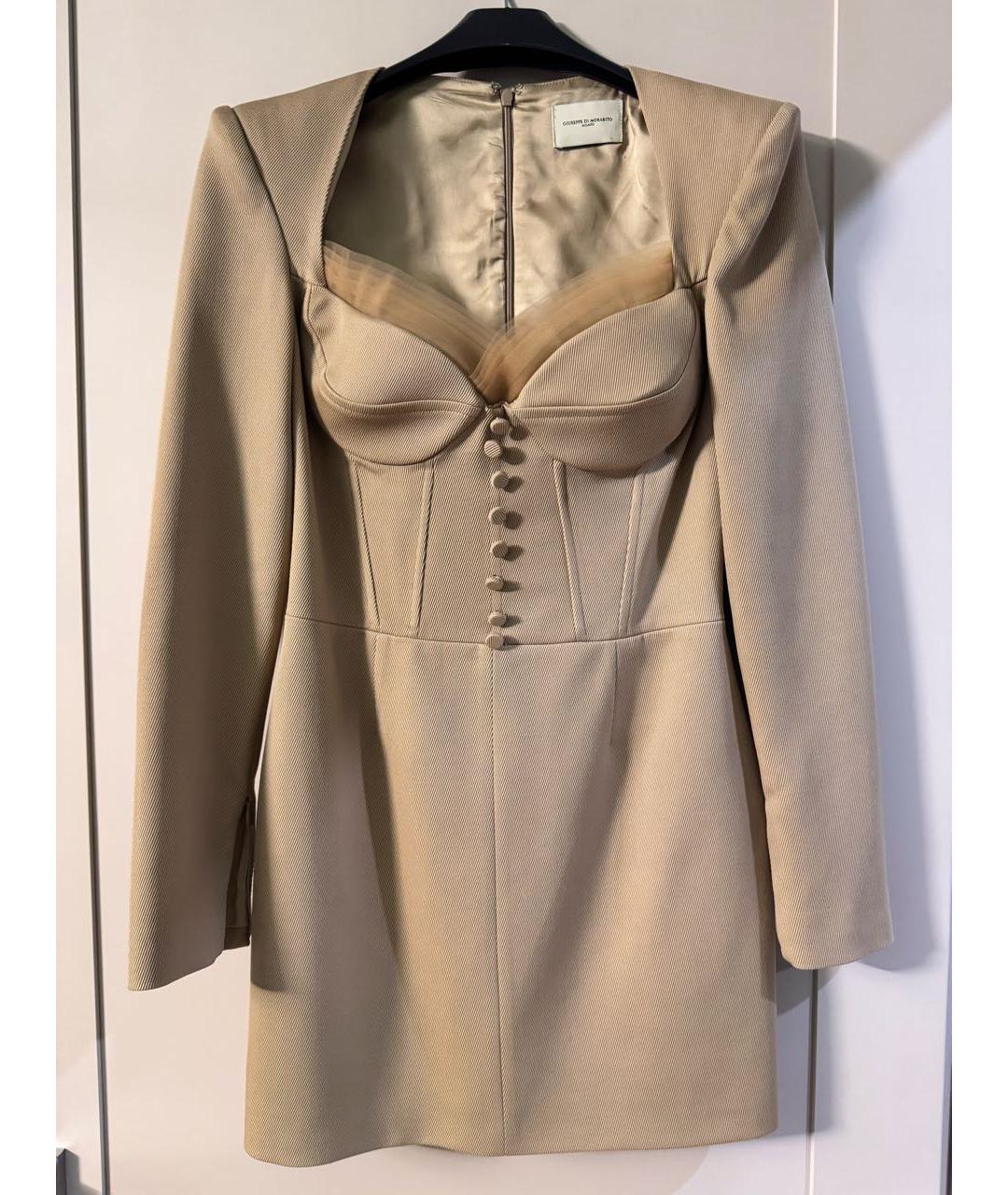 GIUSEPPE DI MORABITO Бежевое шерстяное коктейльное платье, фото 9