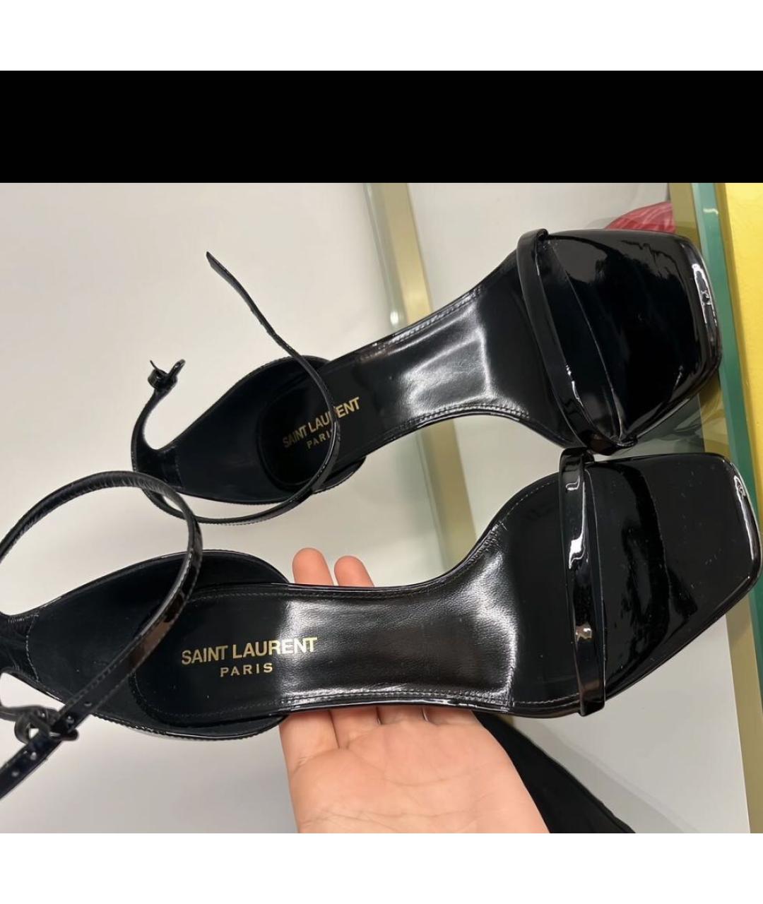 SAINT LAURENT Черные босоножки из лакированной кожи, фото 4