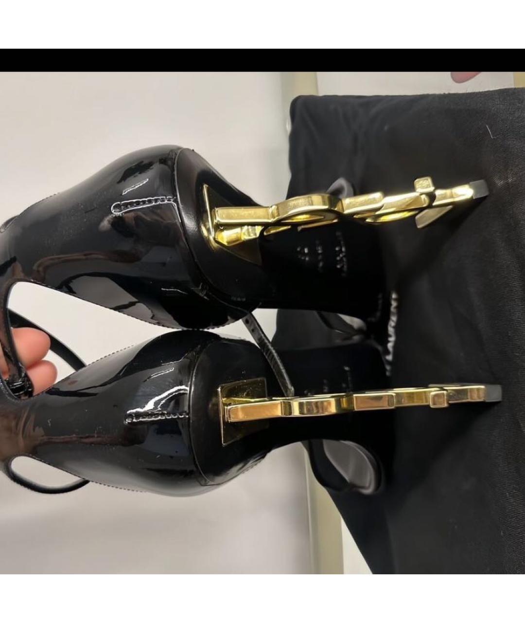 SAINT LAURENT Черные босоножки из лакированной кожи, фото 5