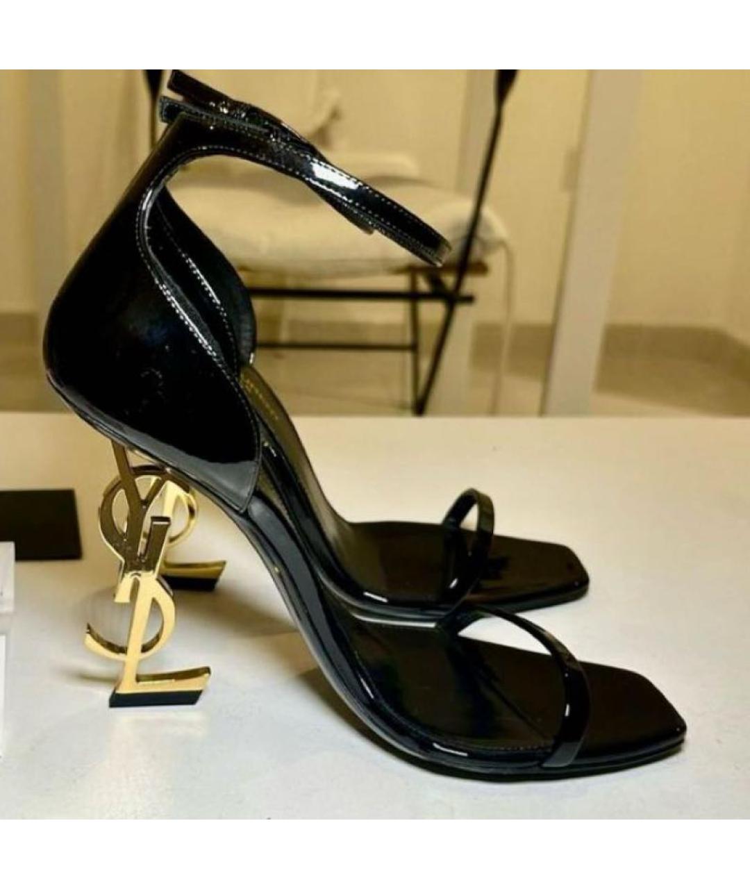 SAINT LAURENT Черные босоножки из лакированной кожи, фото 8