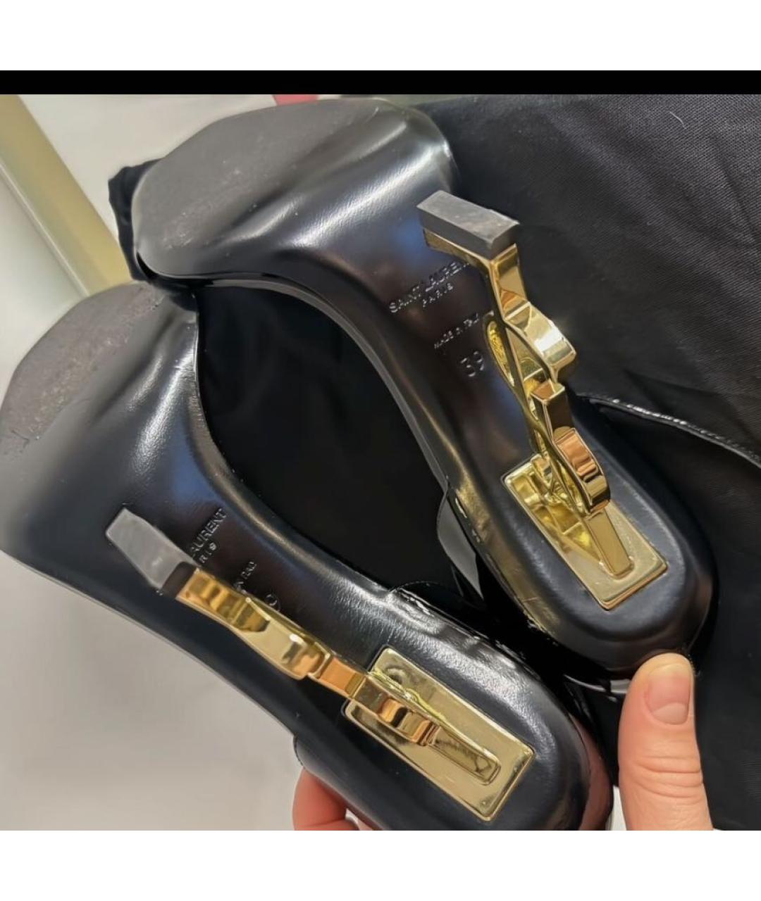 SAINT LAURENT Черные босоножки из лакированной кожи, фото 3