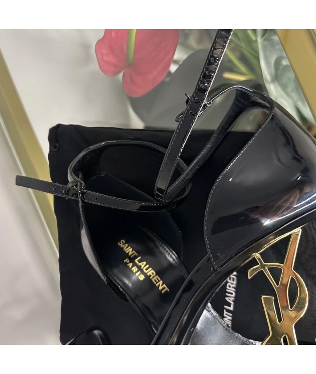 SAINT LAURENT Черные босоножки из лакированной кожи, фото 6