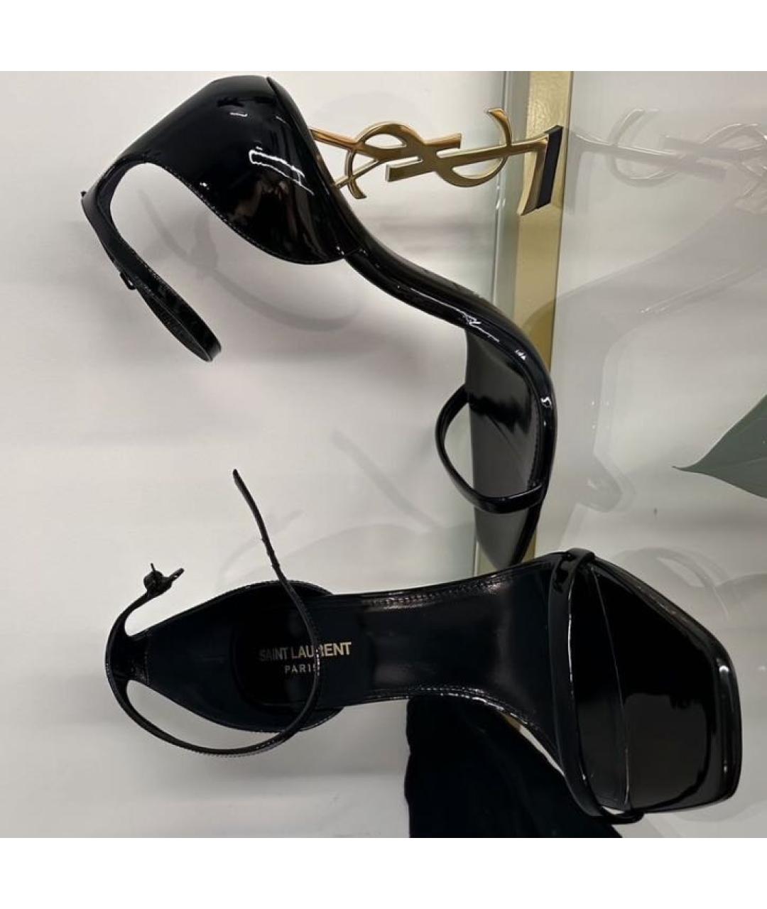 SAINT LAURENT Черные босоножки из лакированной кожи, фото 7