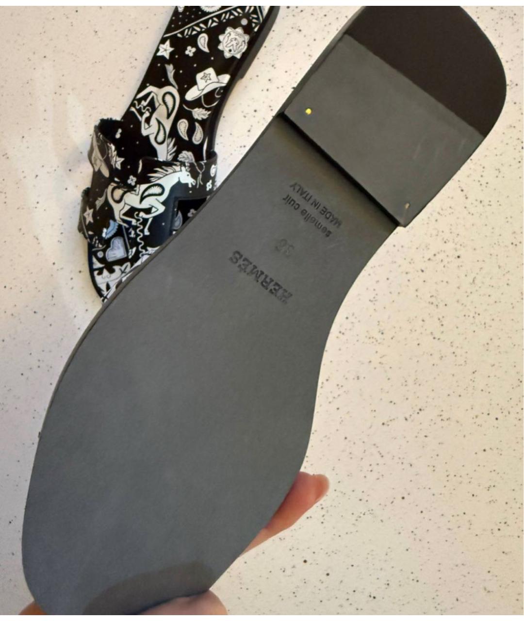 HERMES Черные кожаные шлепанцы, фото 3