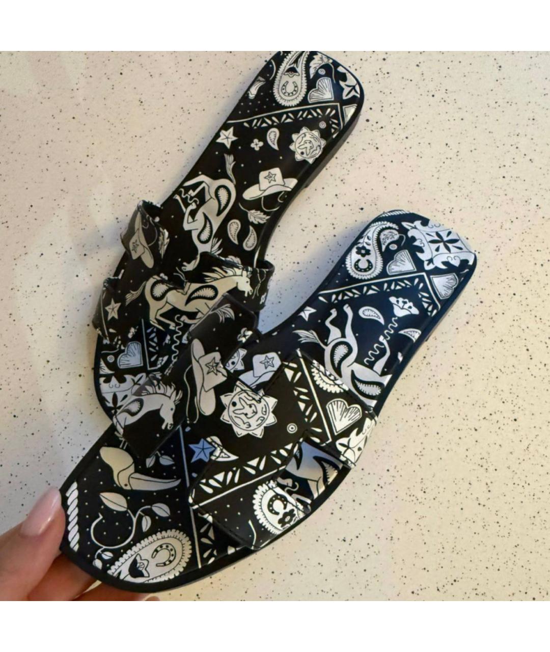 HERMES Черные кожаные шлепанцы, фото 4