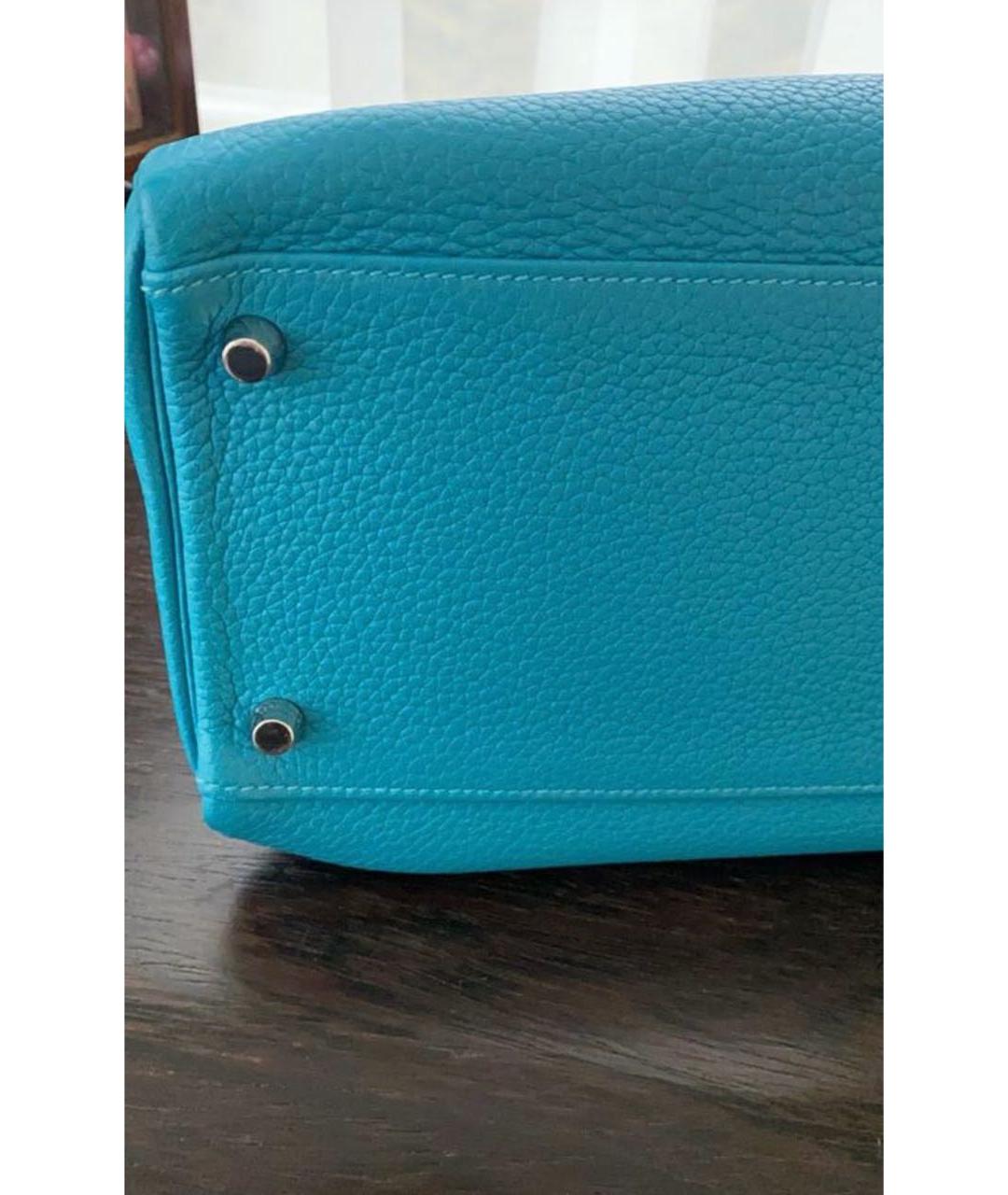 HERMES Голубая кожаная сумка с короткими ручками, фото 5