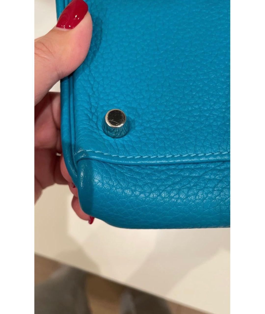 HERMES Голубая кожаная сумка с короткими ручками, фото 7