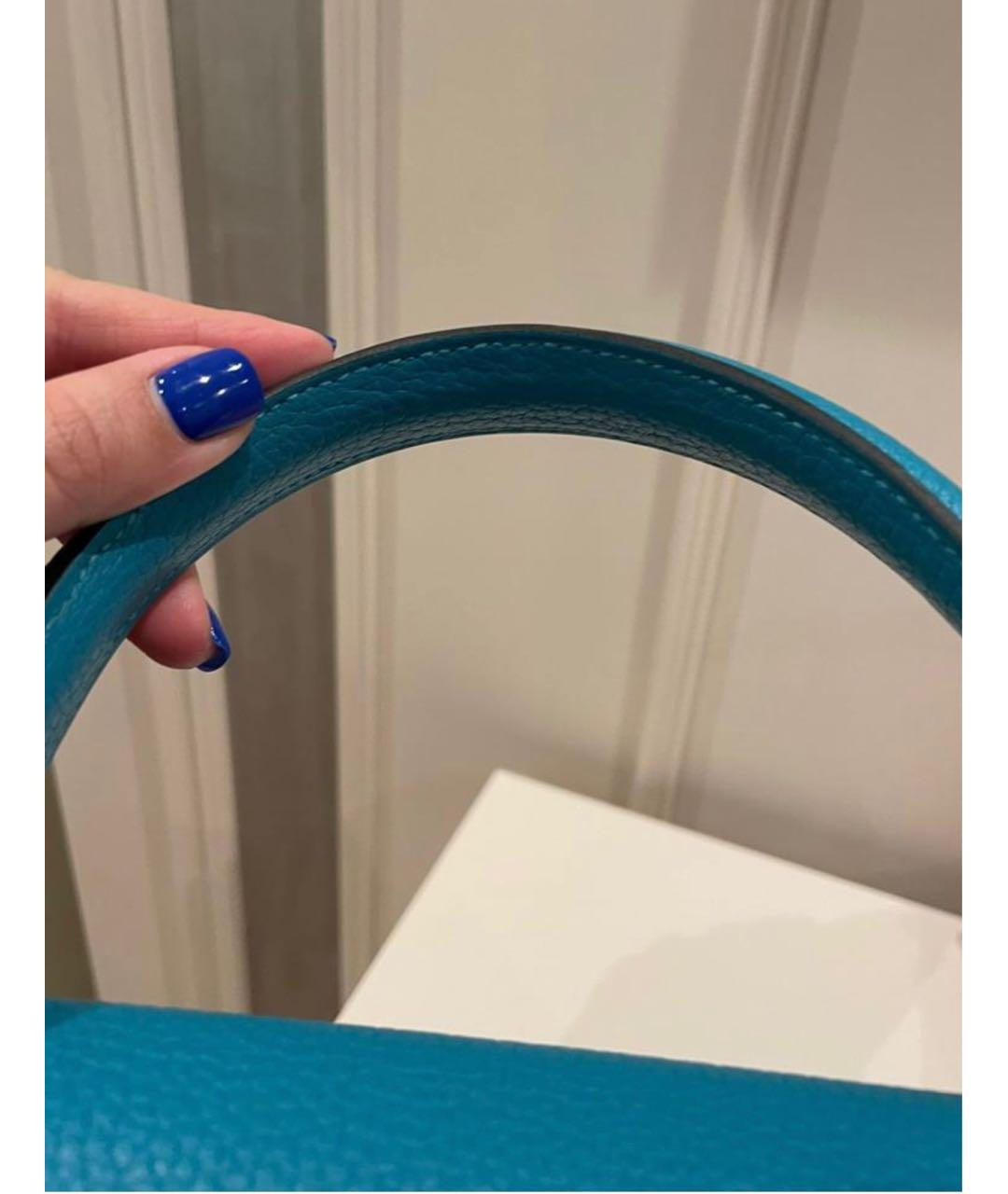 HERMES Голубая кожаная сумка с короткими ручками, фото 3