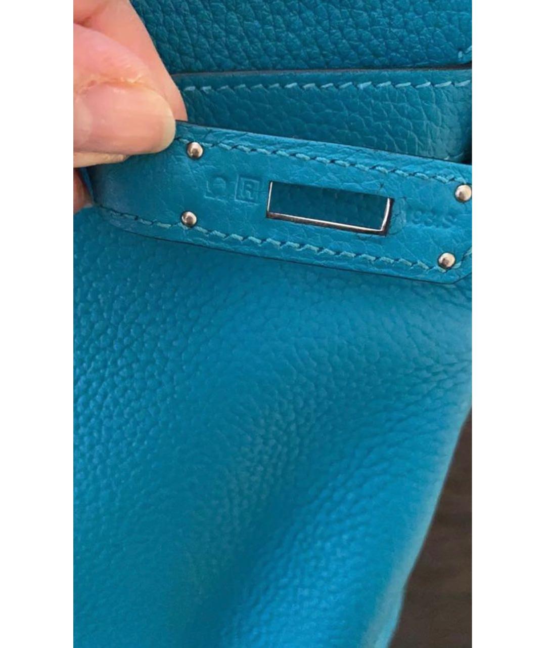 HERMES Голубая кожаная сумка с короткими ручками, фото 6