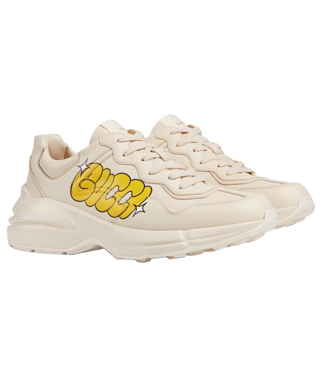 GUCCI Бежевые кожаные высокие кроссовки / кеды, фото 3