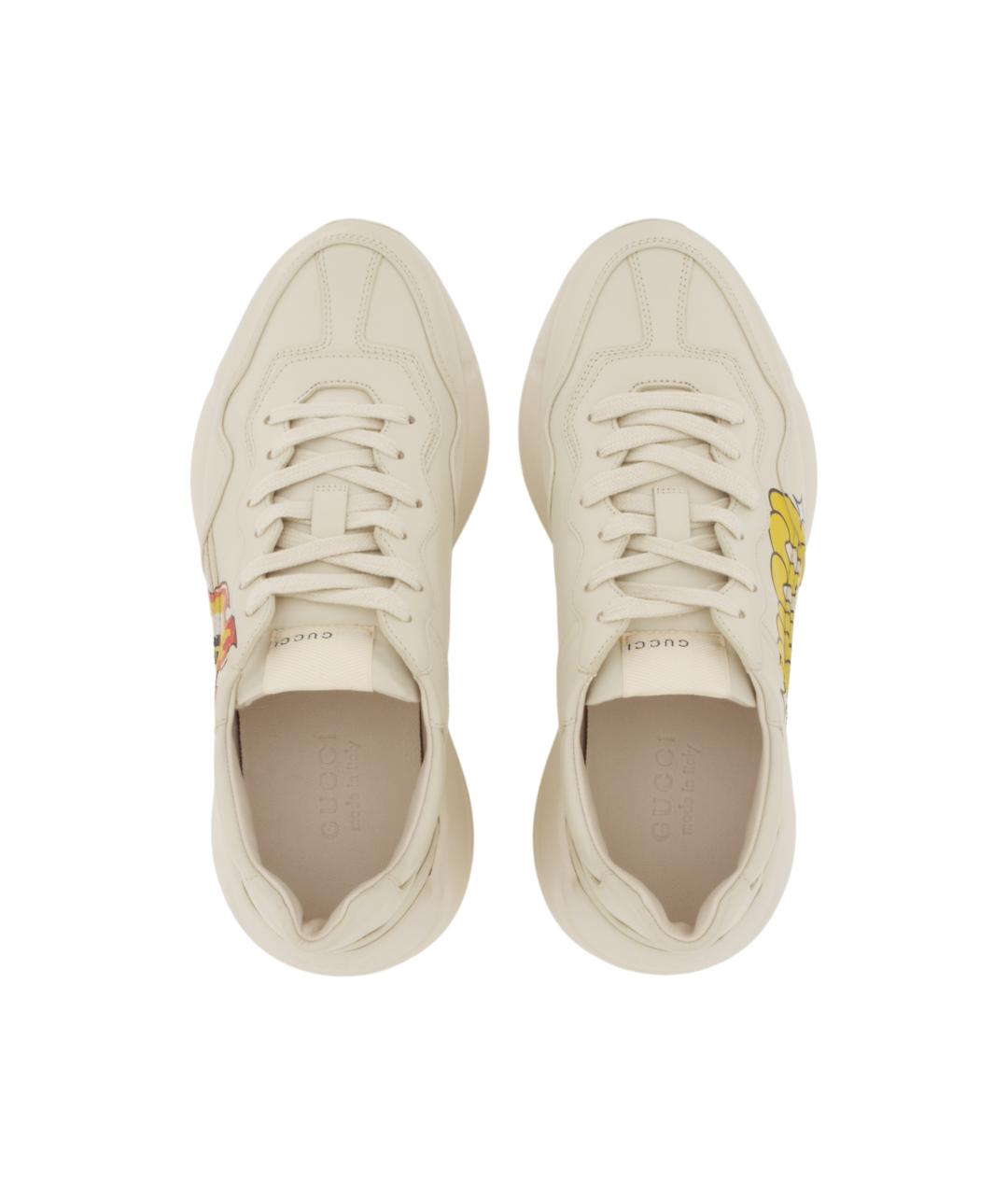 GUCCI Бежевые кожаные высокие кроссовки / кеды, фото 5