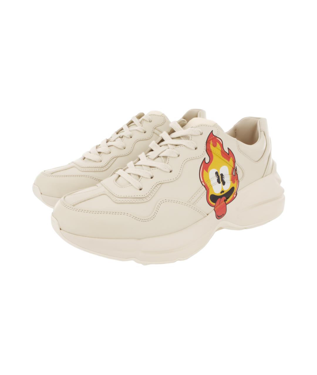 GUCCI Бежевые кожаные высокие кроссовки / кеды, фото 4