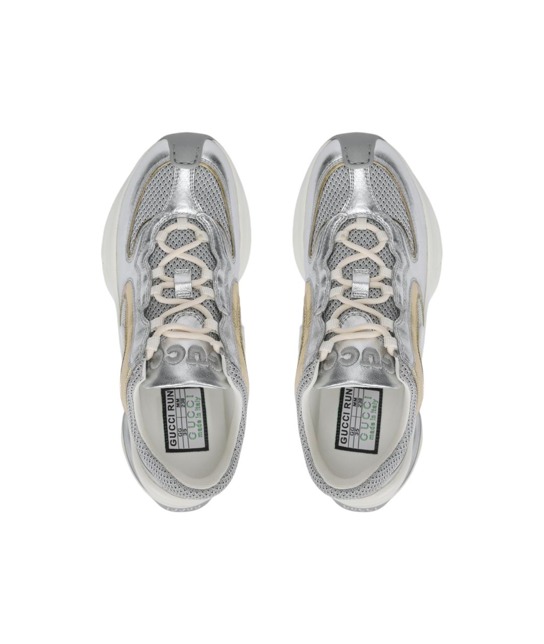 GUCCI Серебряные кожаные кроссовки, фото 3