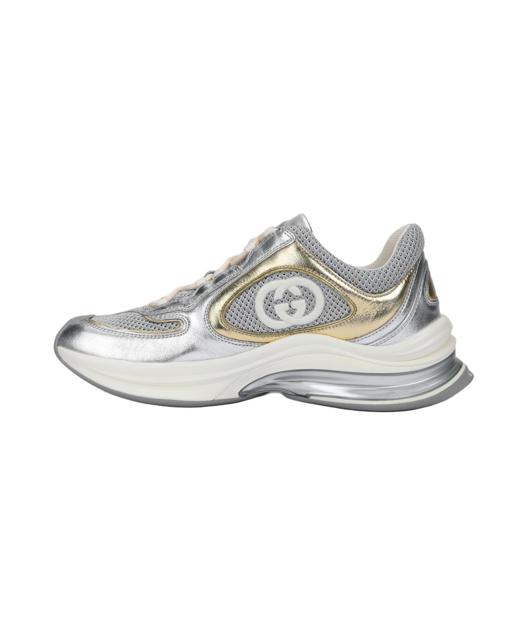 GUCCI Серебряные кожаные кроссовки, фото 2