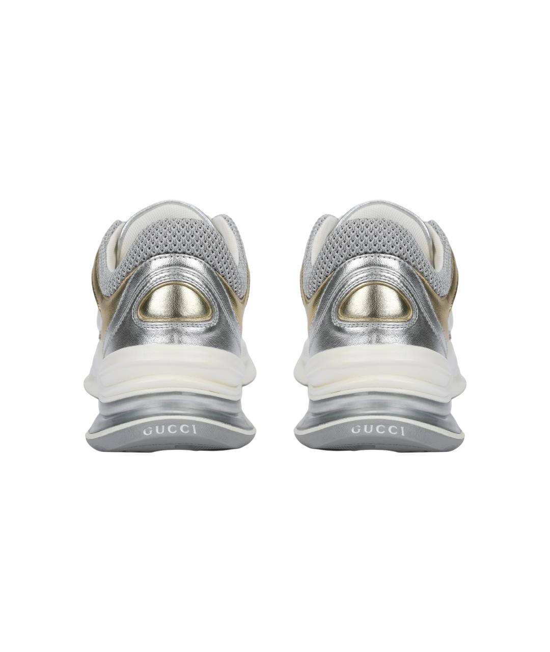 GUCCI Серебряные кожаные кроссовки, фото 4