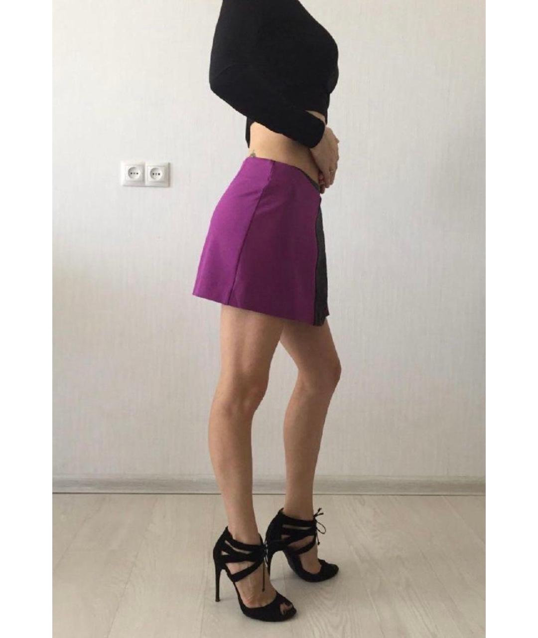 PINKO Фиолетовая полиэстеровая юбка мини, фото 3