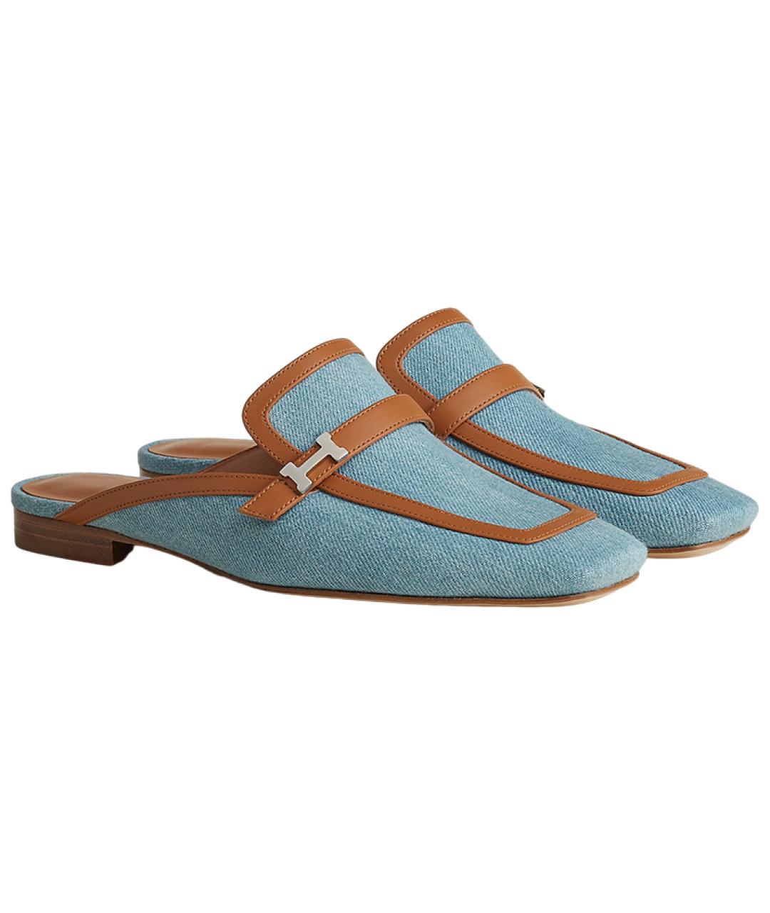 HERMES Голубые мюли, фото 3