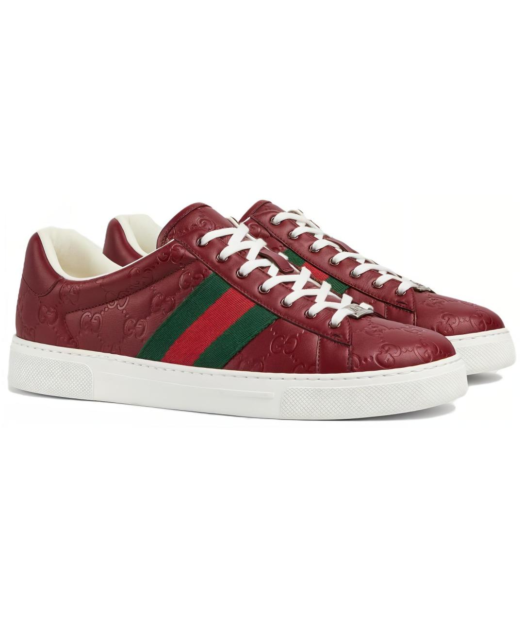 GUCCI Красные кожаные низкие кроссовки / кеды, фото 3
