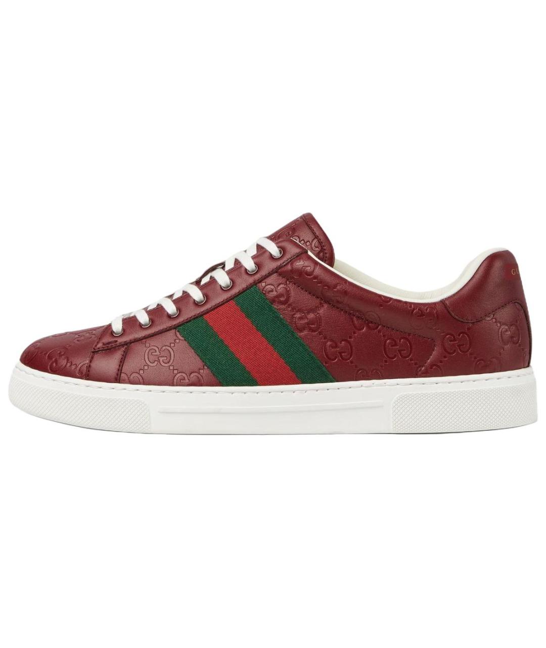 GUCCI Красные кожаные низкие кроссовки / кеды, фото 2