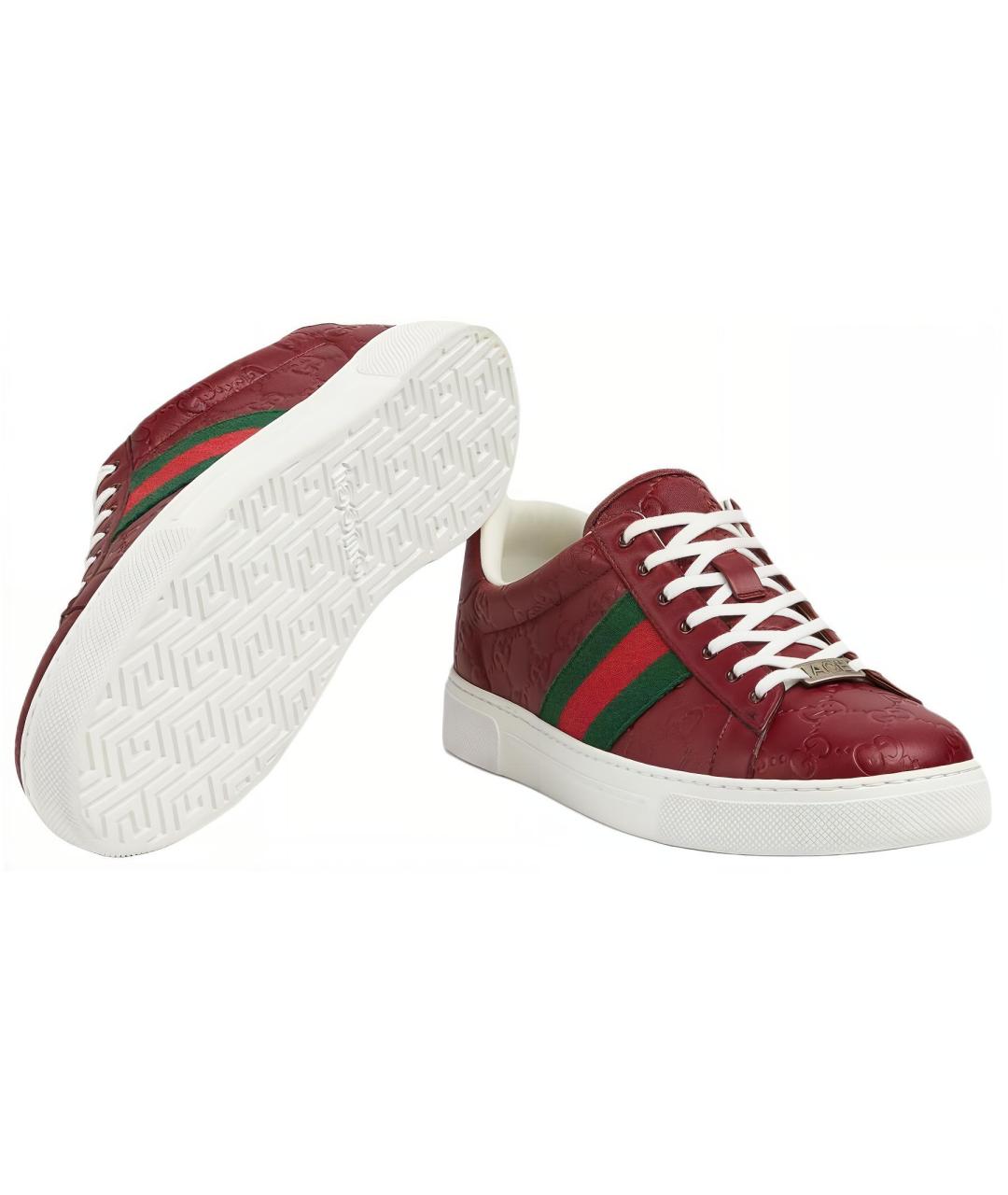 GUCCI Красные кожаные низкие кроссовки / кеды, фото 6