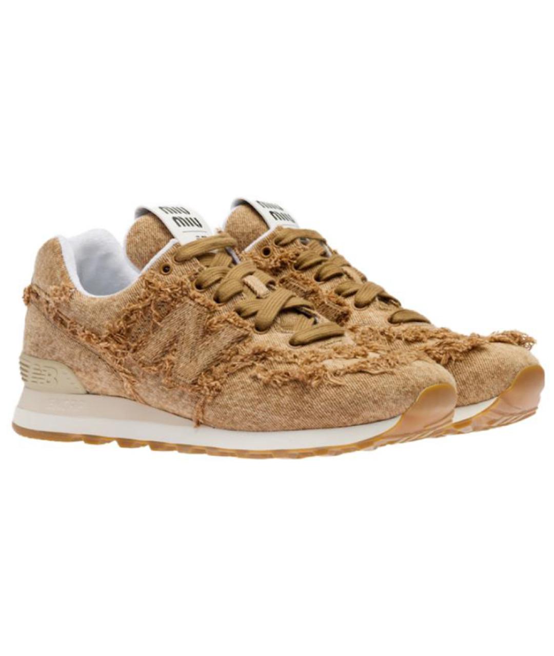 MIU MIU Бежевые текстильные кроссовки, фото 3