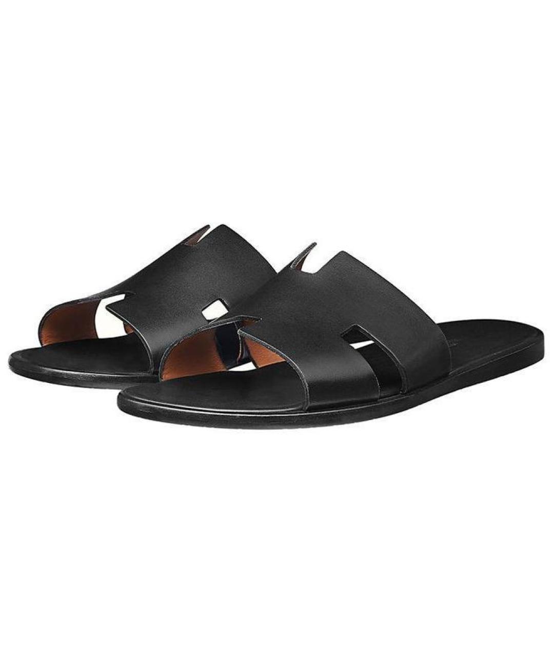 HERMES Черные кожаные сандалии, фото 3