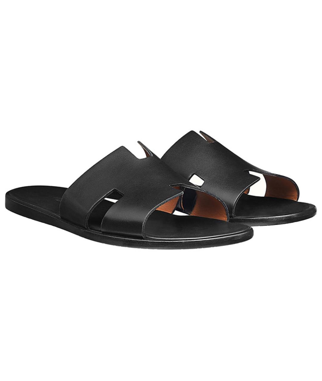 HERMES Черные кожаные сандалии, фото 4