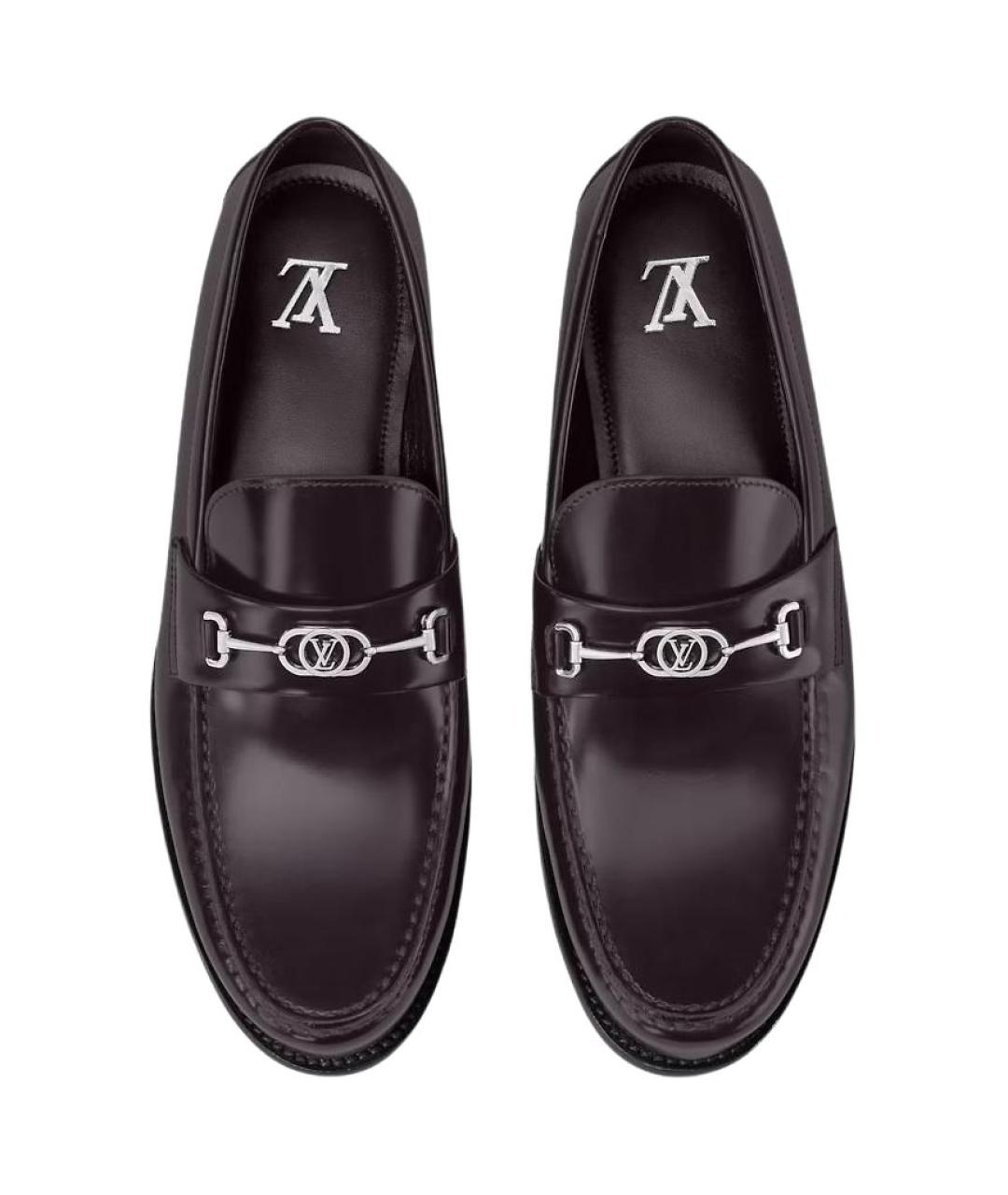 LOUIS VUITTON Бордовые кожаные лоферы, фото 4
