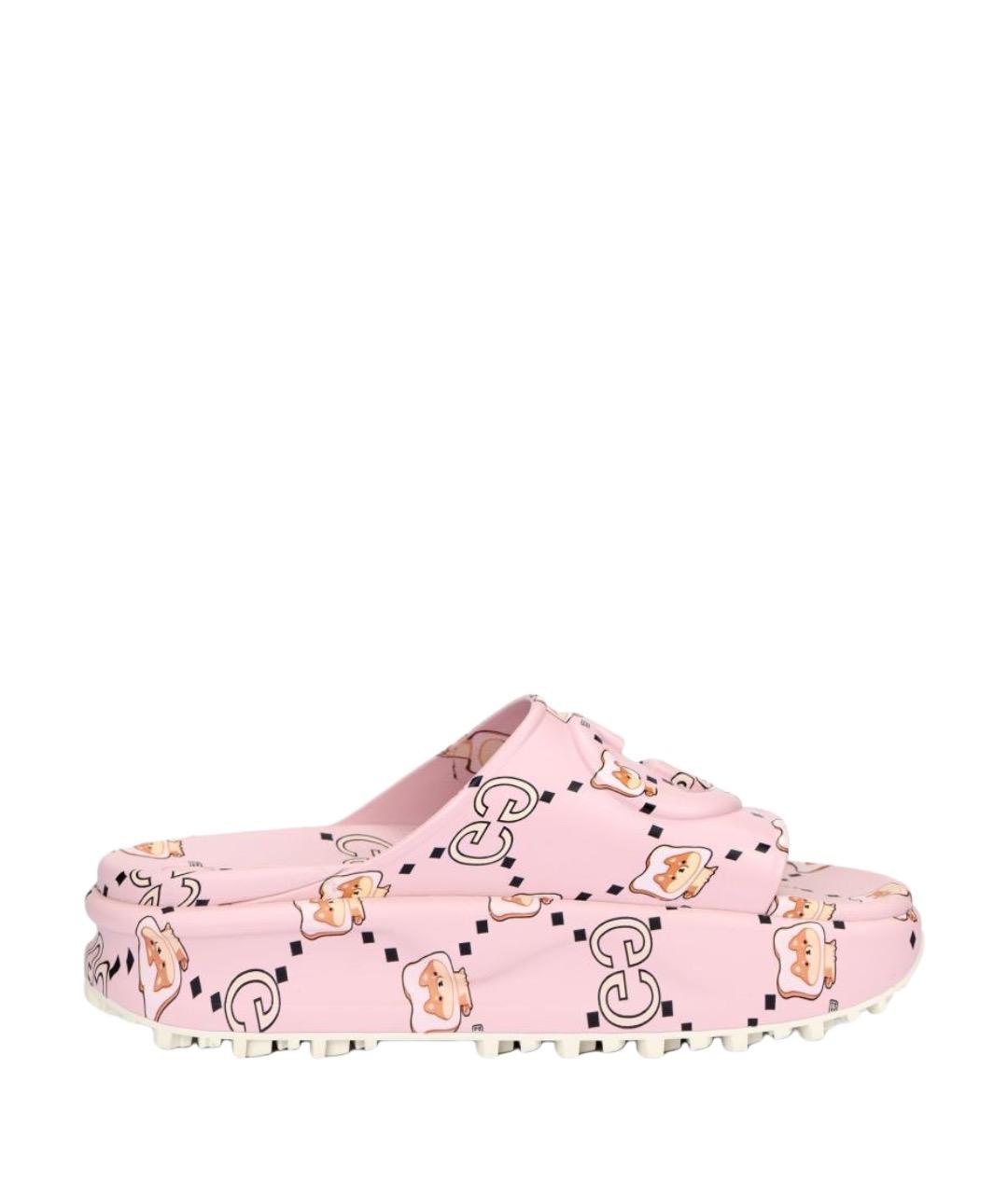 GUCCI Розовые резиновые шлепанцы, фото 1