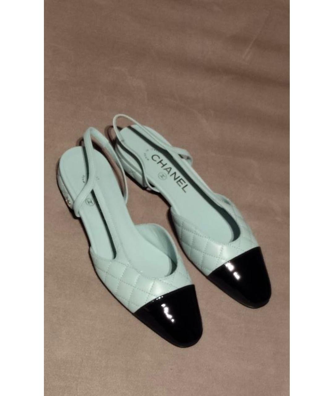 CHANEL Голубые кожаные лодочки на низком каблуке, фото 2