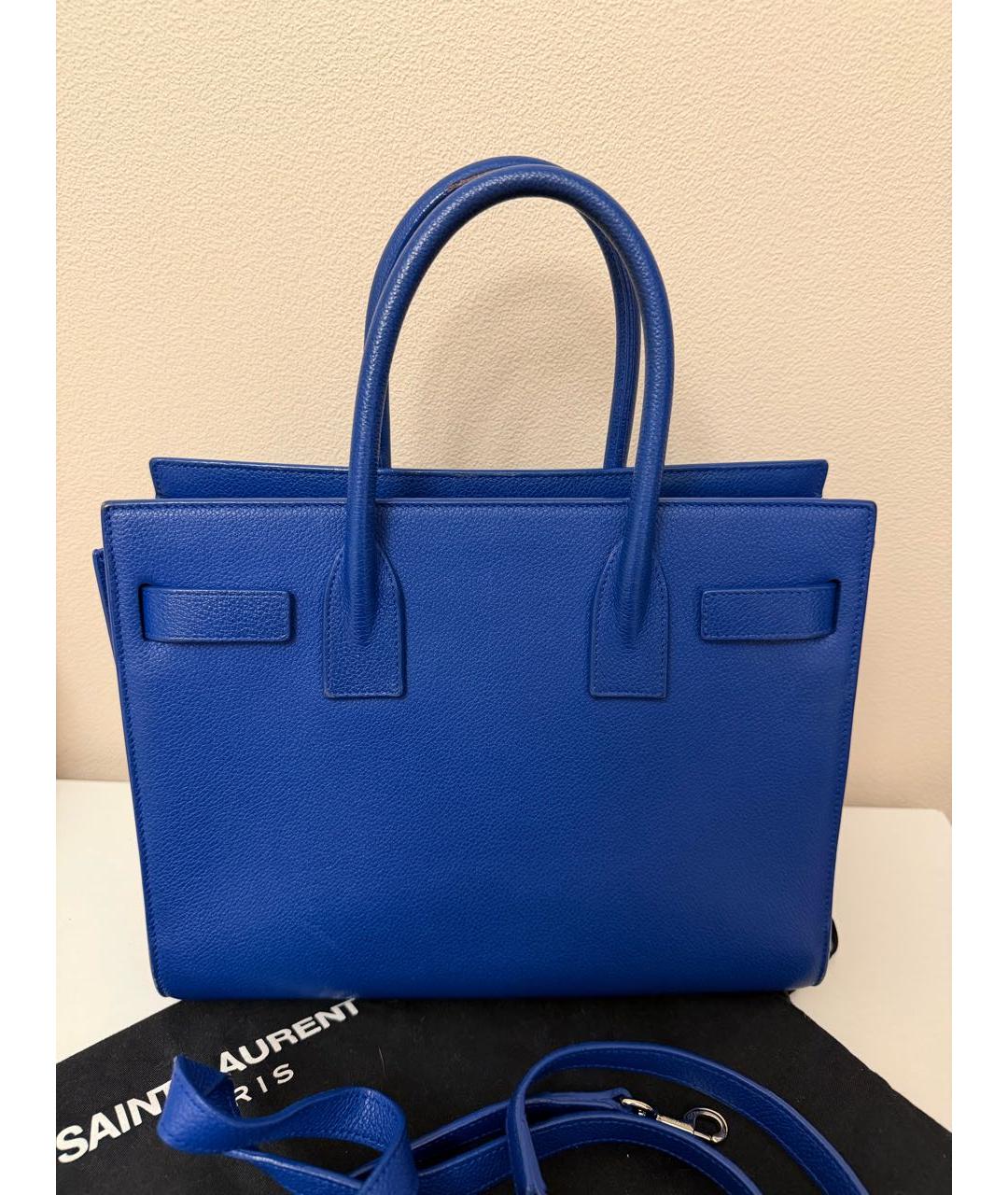 SAINT LAURENT Синяя кожаная сумка тоут, фото 3