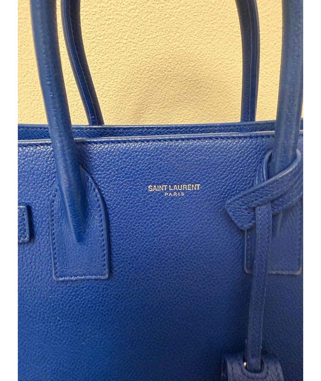 SAINT LAURENT Синяя кожаная сумка тоут, фото 8