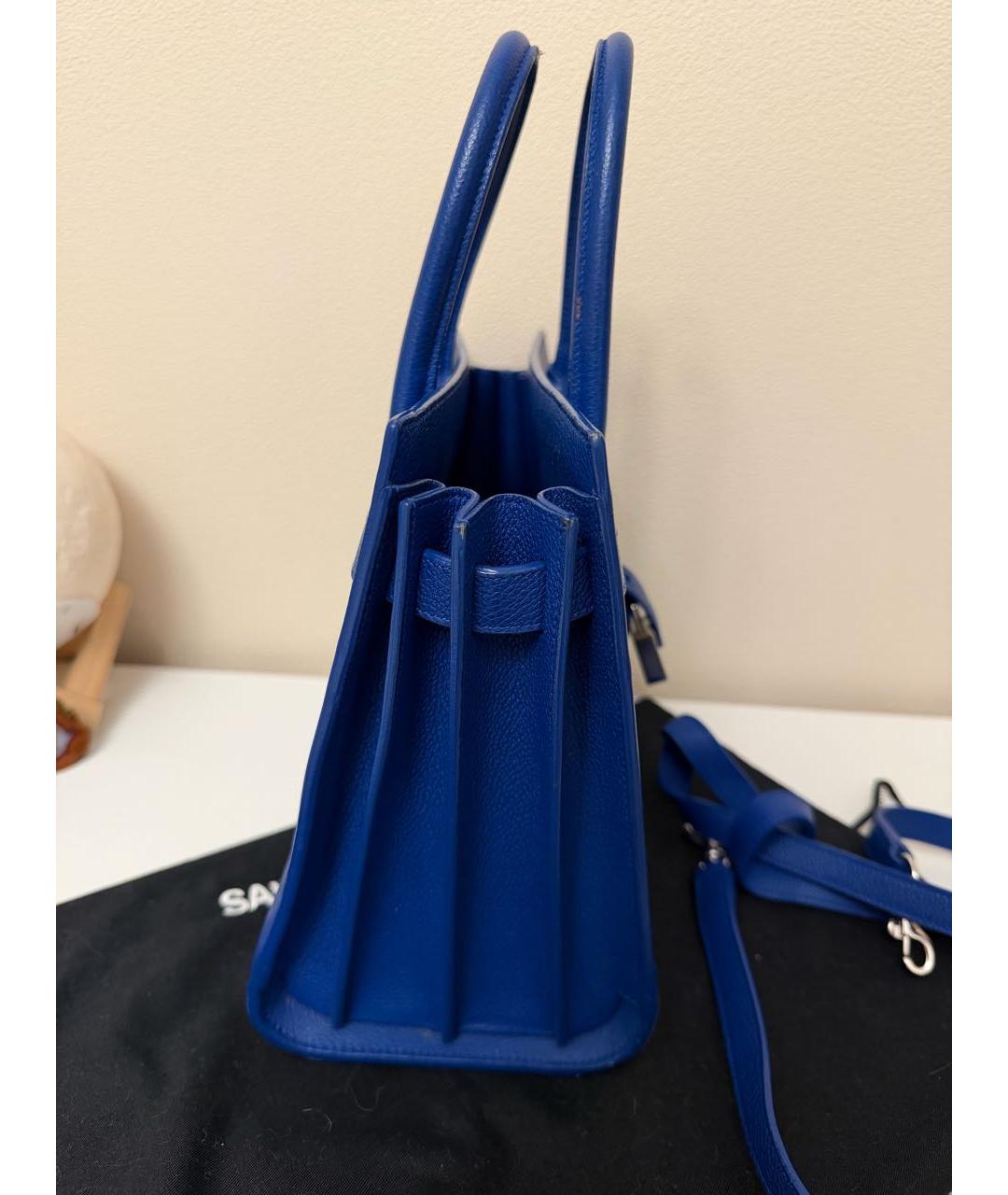SAINT LAURENT Синяя кожаная сумка тоут, фото 2