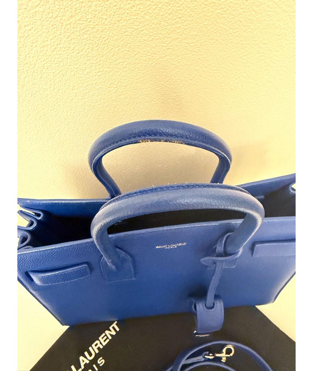 SAINT LAURENT Синяя кожаная сумка тоут, фото 6
