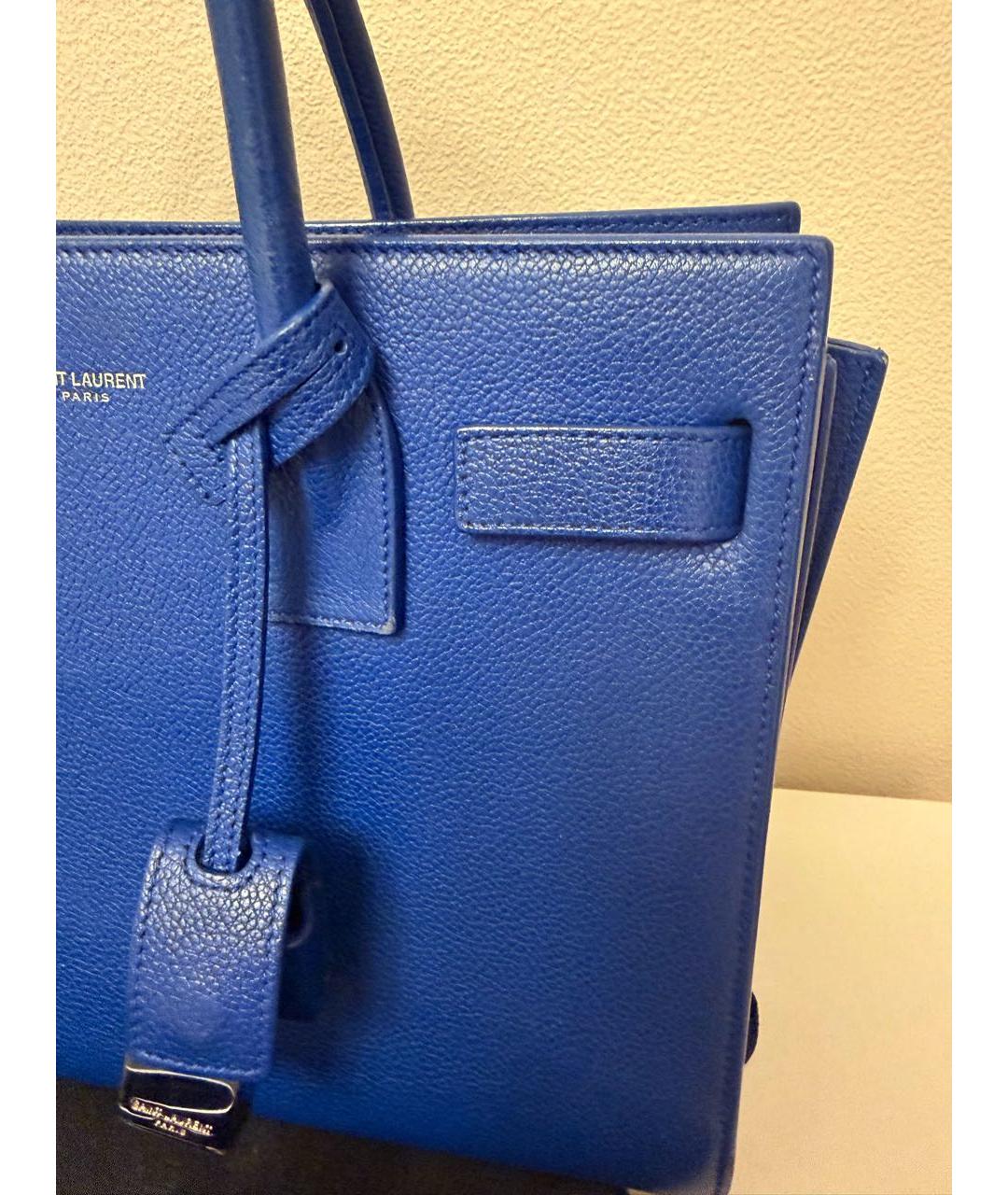 SAINT LAURENT Синяя кожаная сумка тоут, фото 7