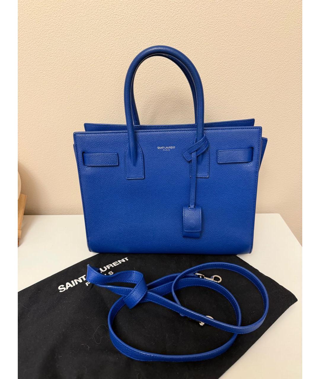 SAINT LAURENT Синяя кожаная сумка тоут, фото 9