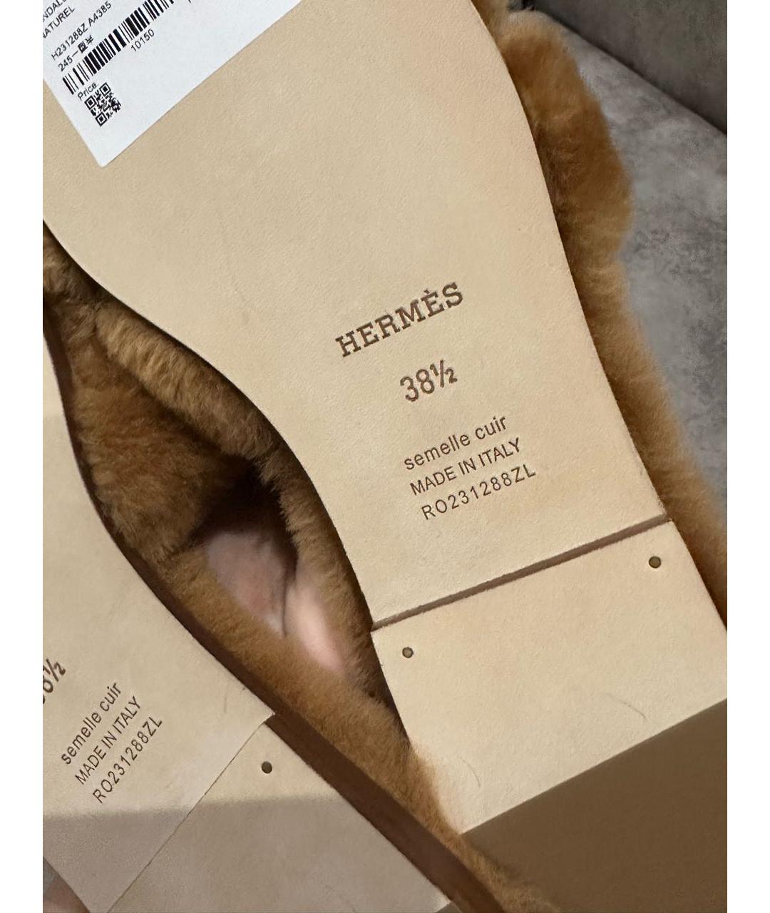 HERMES Коричневые шлепанцы, фото 5