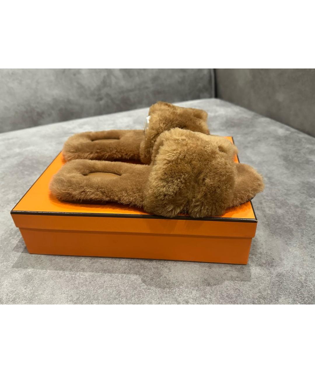 HERMES Коричневые шлепанцы, фото 8