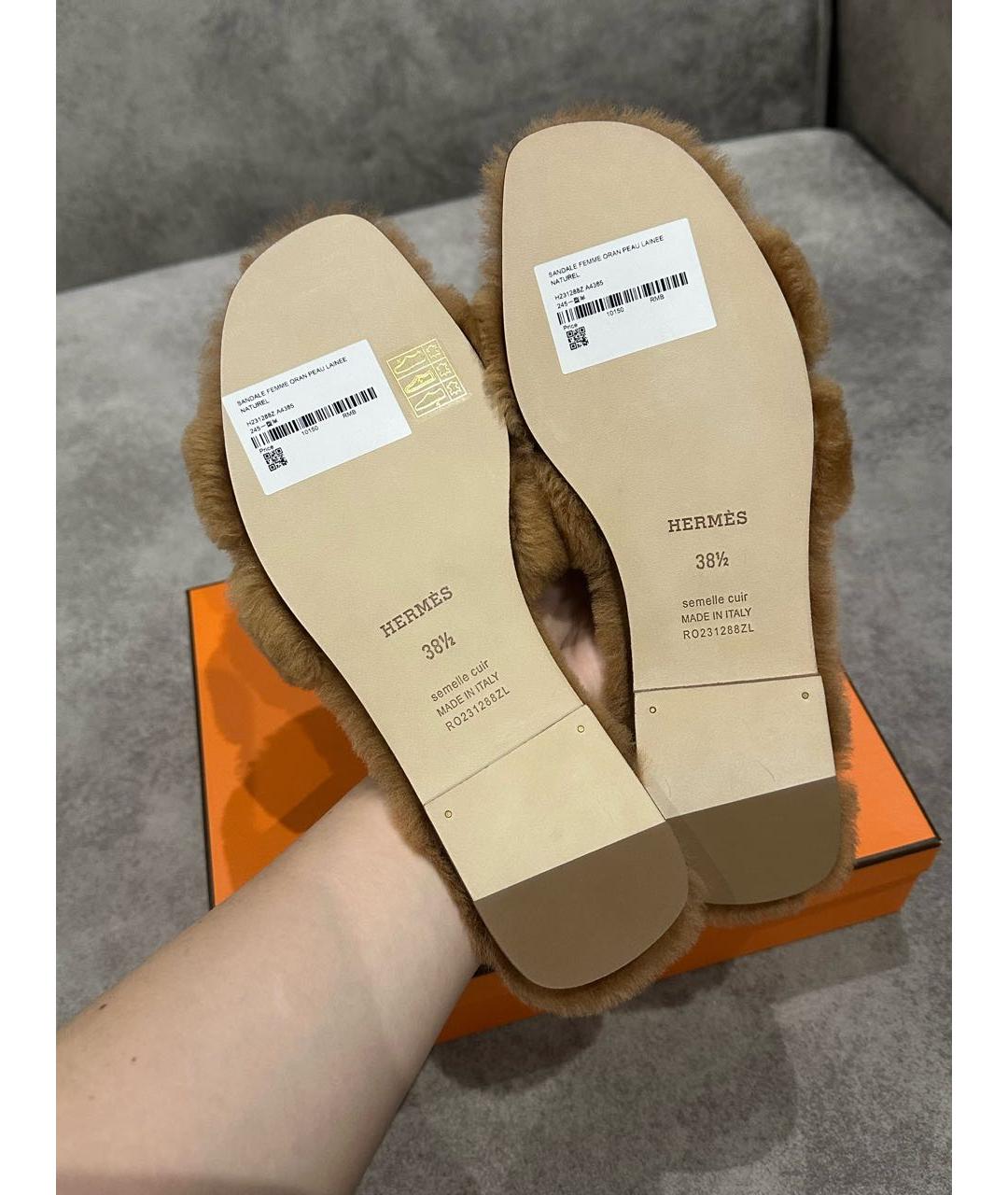 HERMES Коричневые шлепанцы, фото 4