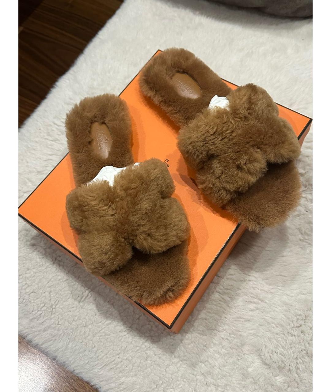 HERMES Коричневые шлепанцы, фото 7